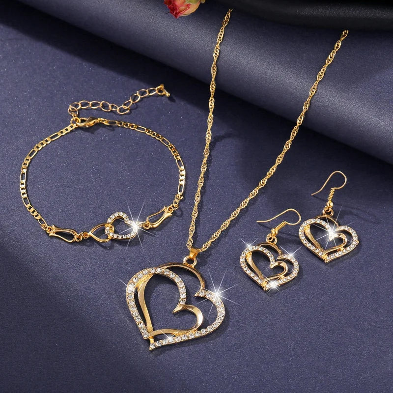 2023 Luxury Simple Big Small Hollow Double Heart-shaped Necklace Exquisite Crystal Zircon Pendant Chain Women's Wedding Jewelry